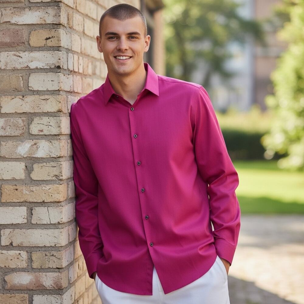 J. FERRAR Men’s 16 - 16.5 : 32/33 Hot Pink Dress Shirt